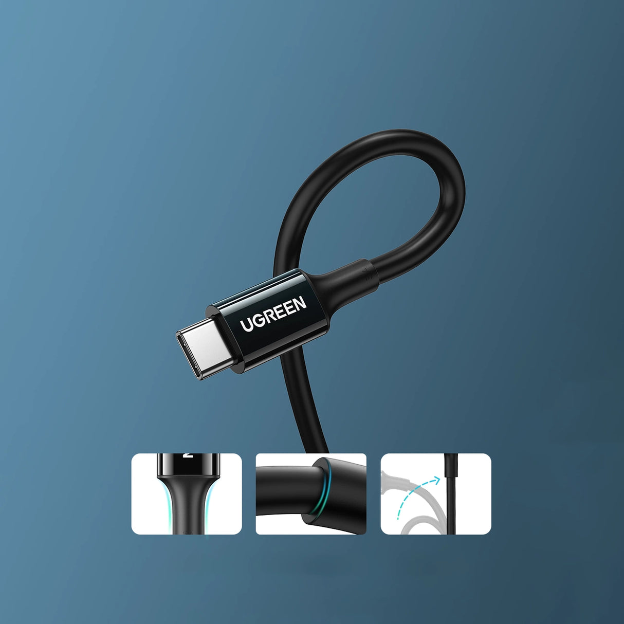 Ugreen US300 USB-C / USB-C 480Mb/s 5A 2m kabel - sort