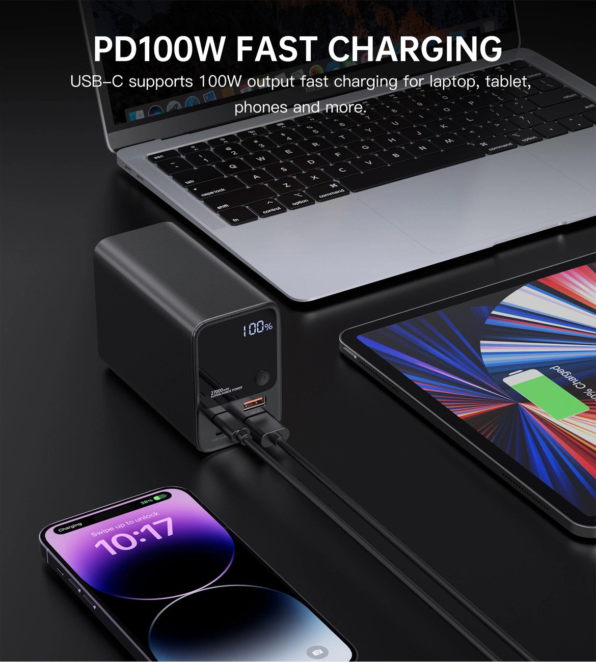 Choetech B635BK USB-A / USB-C Powerbank 22.5W 27000mAh - sort