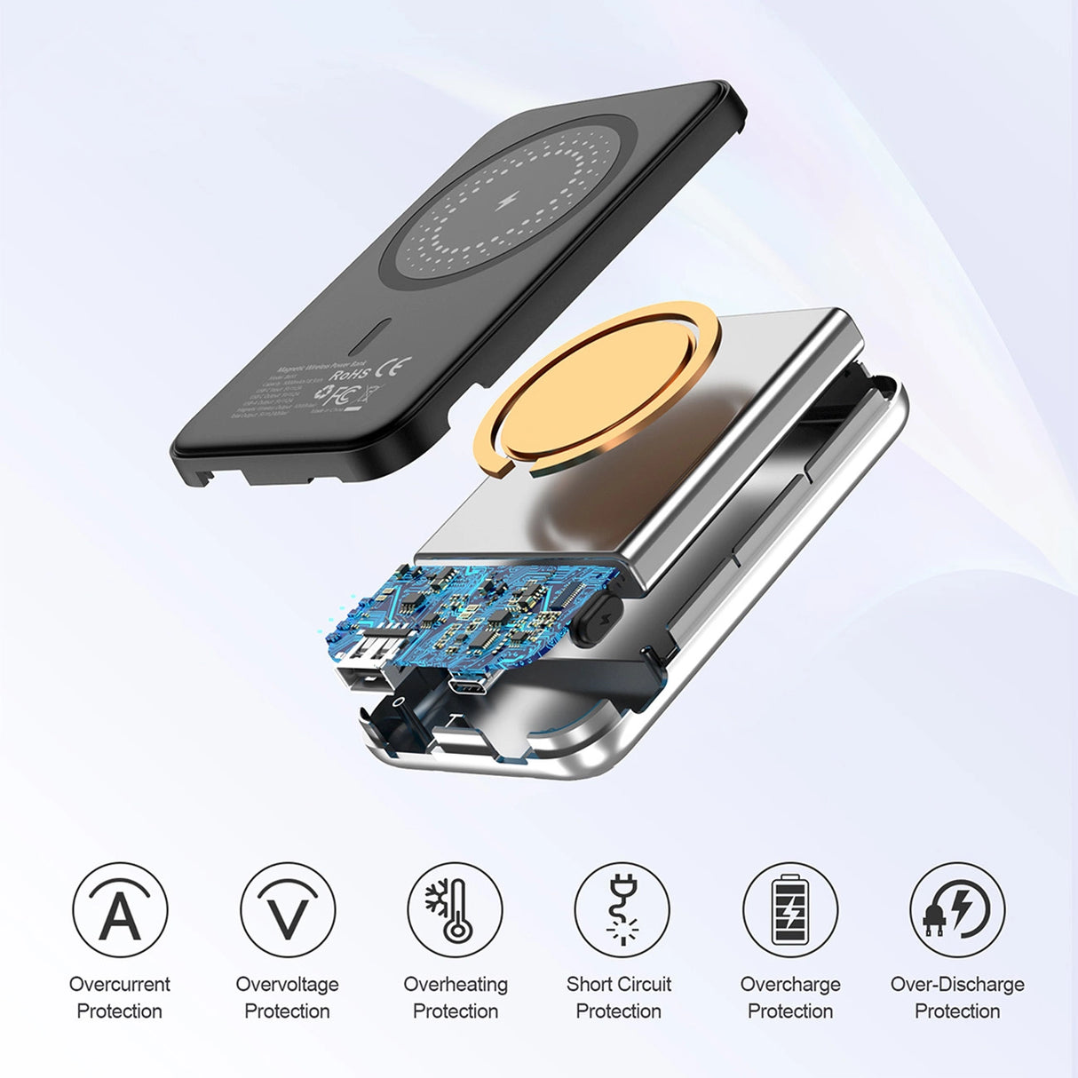 Choetech B655 mini trådløs magnetisk powerbank 5000mAh - sølv