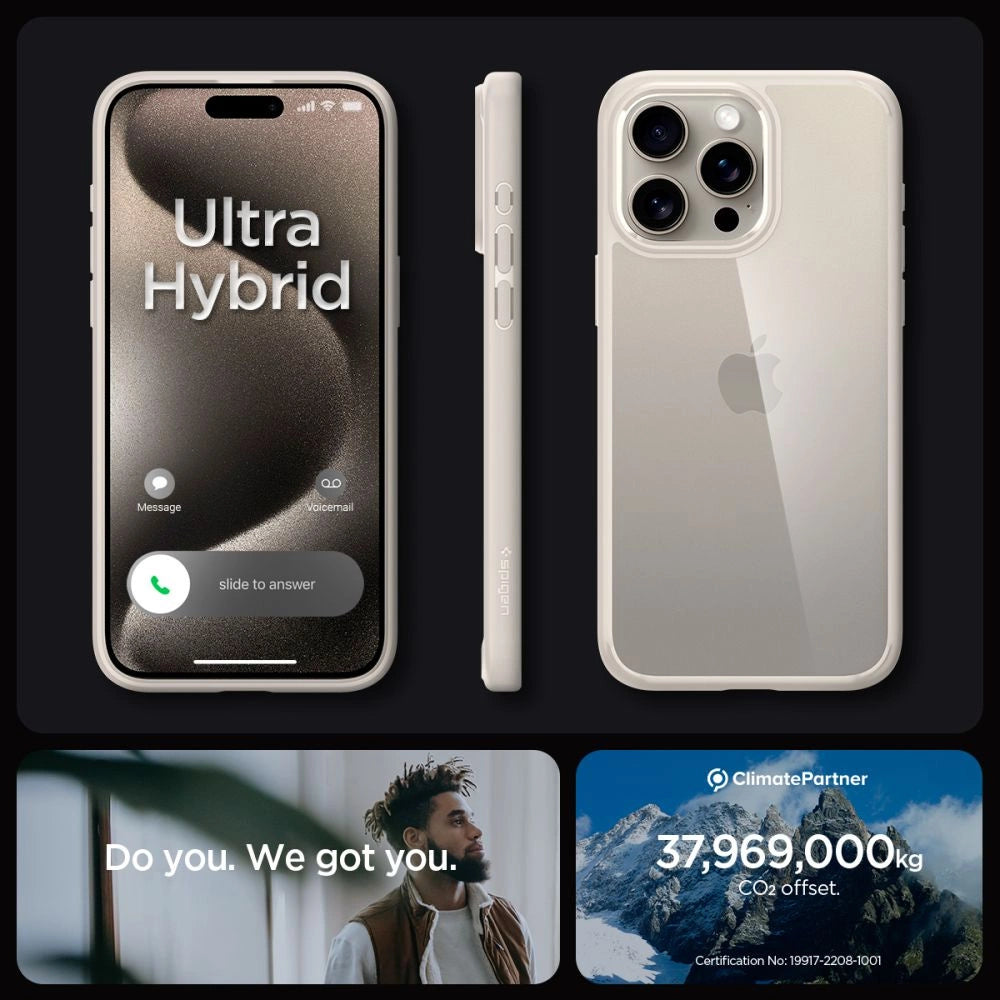 Spigen Ultra Hybrid iPhone 15 Pro Case - Naturligt titanium