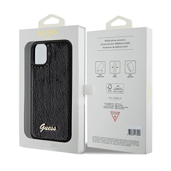 Guess Sequin Script Metallæske til iPhone 11 / Xr - sort