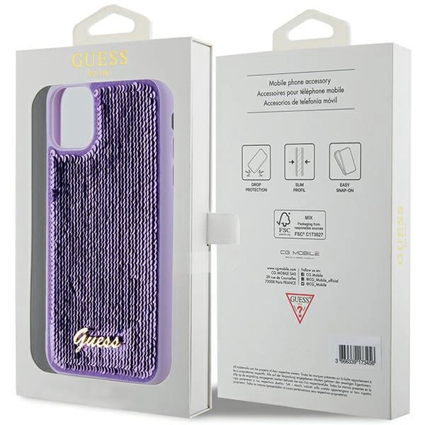 Guess Sequin Script Metallæske til iPhone 11 / Xr - lilla