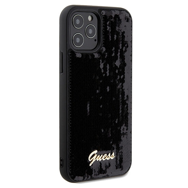 Guess Sequin Script Metallæske til iPhone 12/12 Pro - sort