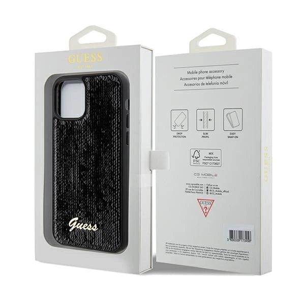 Guess Sequin Script Metallæske til iPhone 12/12 Pro - sort