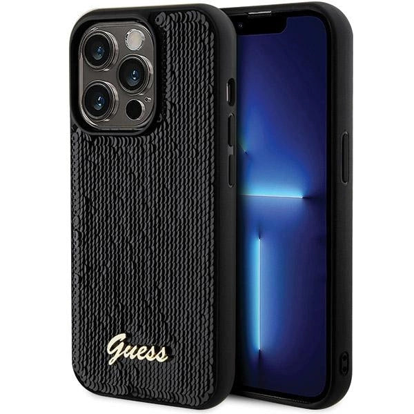 Guess Sequin Script Metallæske til iPhone 13 Pro / 13 - sort