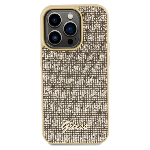 Guess Disco Metal Script-hylster til iPhone 14 Pro - guld