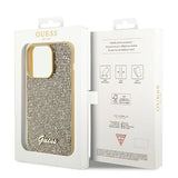 Guess Disco Metal Script-hylster til iPhone 14 Pro - guld
