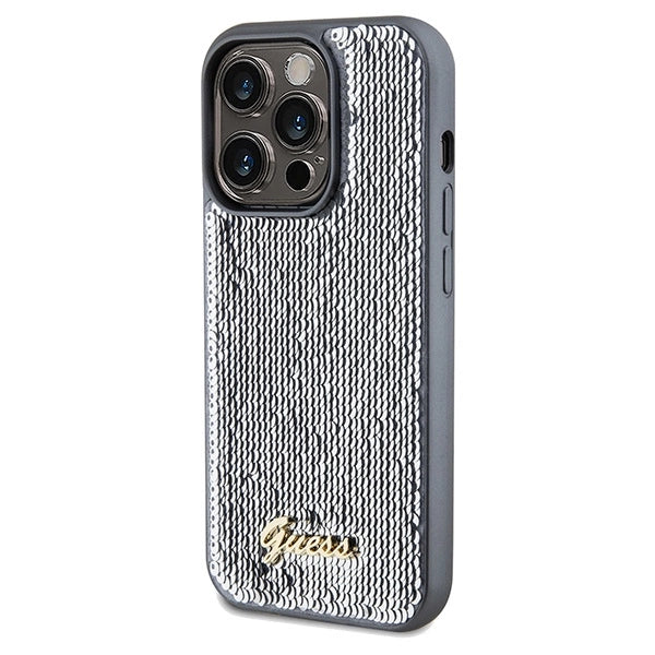 Guess Sequin Script Metallæske til iPhone 14 Pro - sølv
