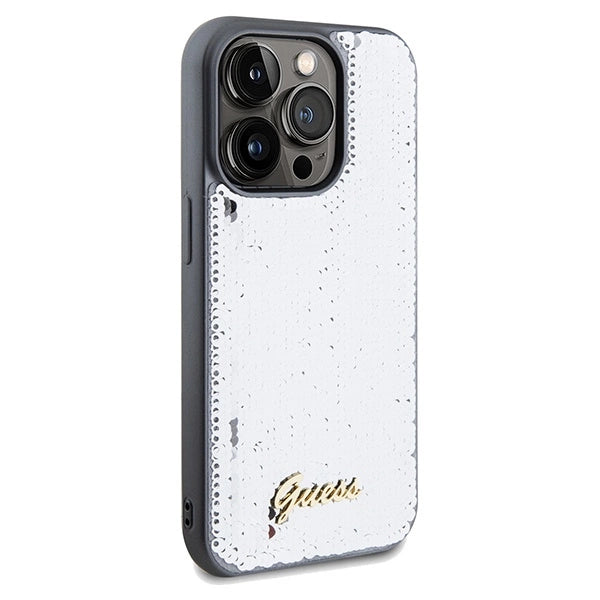 Guess Sequin Script Metallæske til iPhone 14 Pro - sølv