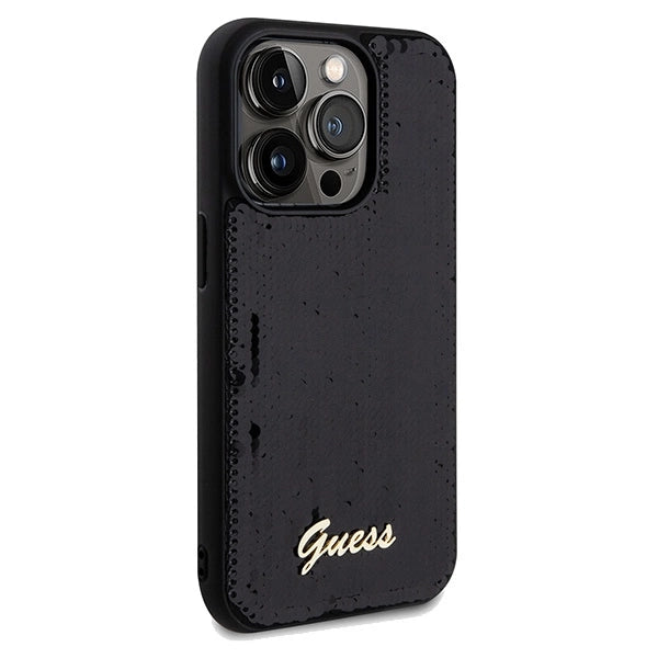 Guess Sequin Script Metallæske til iPhone 14 Pro Max - sort