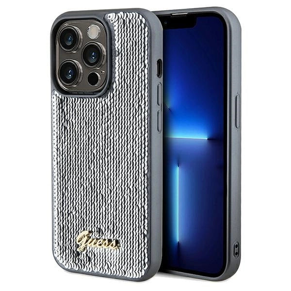 Guess Sequin Script Metallæske til iPhone 14 Pro Max - sølv