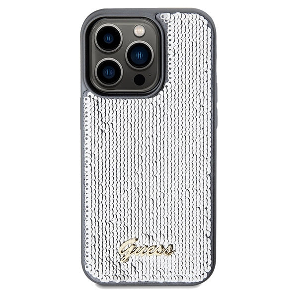 Guess Sequin Script Metallæske til iPhone 14 Pro Max - sølv