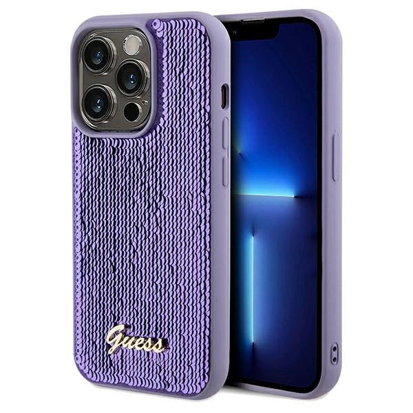 Guess Sequin Script Metallæske til iPhone 14 Pro Max - lilla