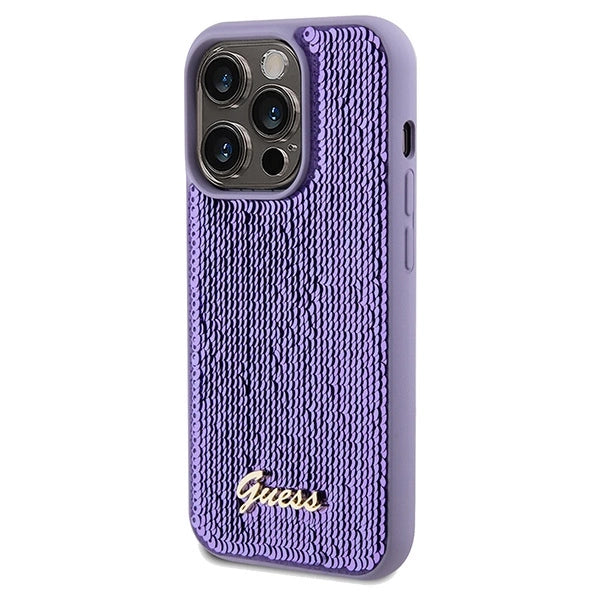 Guess Sequin Script Metallæske til iPhone 14 Pro Max - lilla