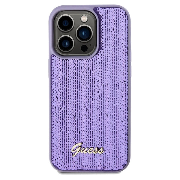 Guess Sequin Script Metallæske til iPhone 14 Pro Max - lilla