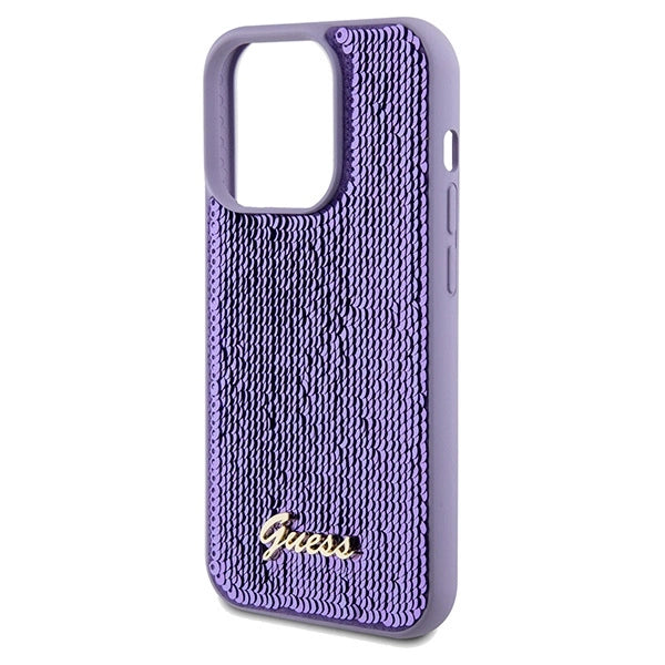 Guess Sequin Script Metallæske til iPhone 14 Pro Max - lilla