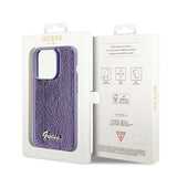 Guess Sequin Script Metallæske til iPhone 14 Pro Max - lilla