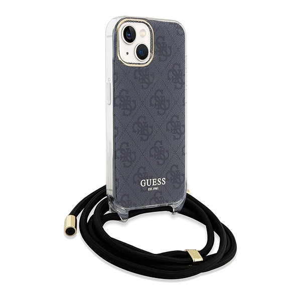 Guess Crossbody Cord 4G Print Case til iPhone 15/14/13 - sort
