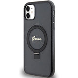 Guess Ring Stand Script Glitter MagSafe-hylster til iPhone 11 / Xr - sort