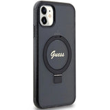 Guess Ring Stand Script Glitter MagSafe-hylster til iPhone 11 / Xr - sort