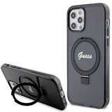 Guess Ring Stand Script Glitter MagSafe-hylster til iPhone 12/12 Pro - sort