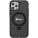 Guess Ring Stand Script Glitter MagSafe-hylster til iPhone 12/12 Pro - sort