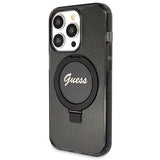 Guess Ring Stand Script Glitter MagSafe-hylster til iPhone 13 Pro Max - sort