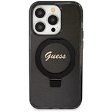 Guess Ring Stand Script Glitter MagSafe-hylster til iPhone 13 Pro Max - sort