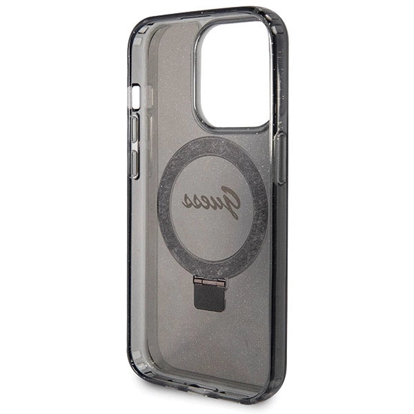Guess Ring Stand Script Glitter MagSafe-hylster til iPhone 13 Pro Max - sort