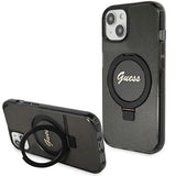 Guess Ring Stand Script Glitter MagSafe-kasse til iPhone 14 / 15 / 13 - sort