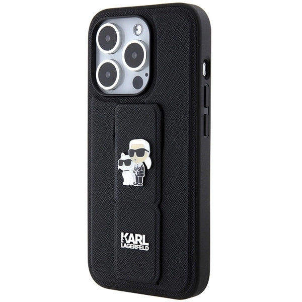 Karl Lagerfeld Gripstand Saffiano Karl&Choupette Pins case for iPhone 13 Pro / 13 - black