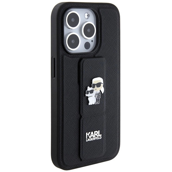 Karl Lagerfeld Gripstand Saffiano Karl&Choupette Pins case for iPhone 13 Pro / 13 - black