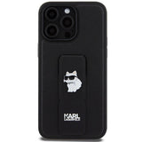 Karl Lagerfeld Gripstand Saffiano Choupette Pins case for iPhone 13 Pro Max - black