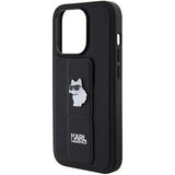 Karl Lagerfeld Gripstand Saffiano Choupette Pins case for iPhone 14 Pro - black