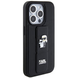 Karl Lagerfeld Gripstand Saffiano Karl&Choupette Pins case for iPhone 14 Pro - black