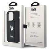 Karl Lagerfeld Gripstand Saffiano Choupette Pins case for iPhone 14 Pro Max - black
