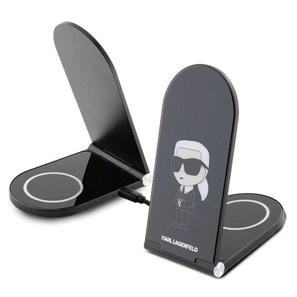 Karl Lagerfeld Ikonik MagSafe 15W induktiv oplader, sammenklappelig 2in1 - sort
