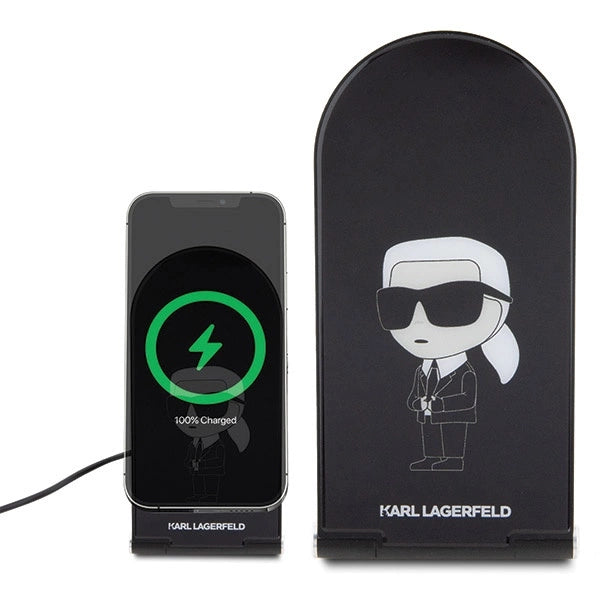 Karl Lagerfeld Ikonik MagSafe 15W induktiv oplader, sammenklappelig 2in1 - sort