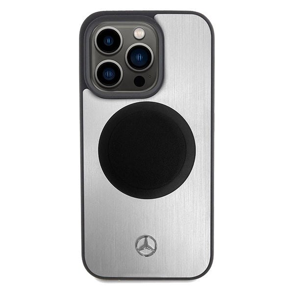 Mercedes læder og Alu MagSafe-foder for iPhone 15 Pro - sølv