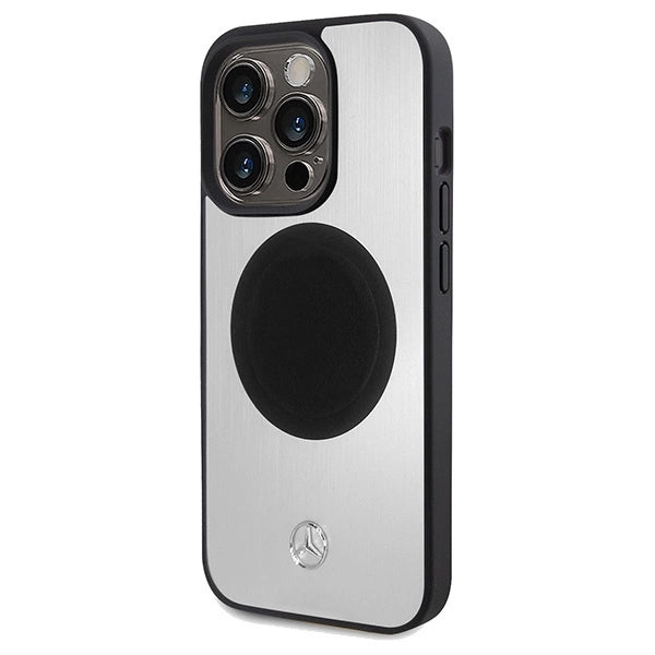 Mercedes læder og Alu MagSafe-foder for iPhone 15 Pro Max - sølv