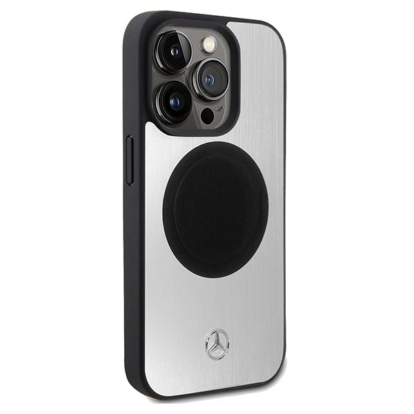 Mercedes læder og Alu MagSafe-foder for iPhone 15 Pro Max - sølv