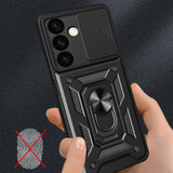 Hybrid Armor Camshield pansret kuffert til Samsung Galaxy S24 med kameraomslag - sort