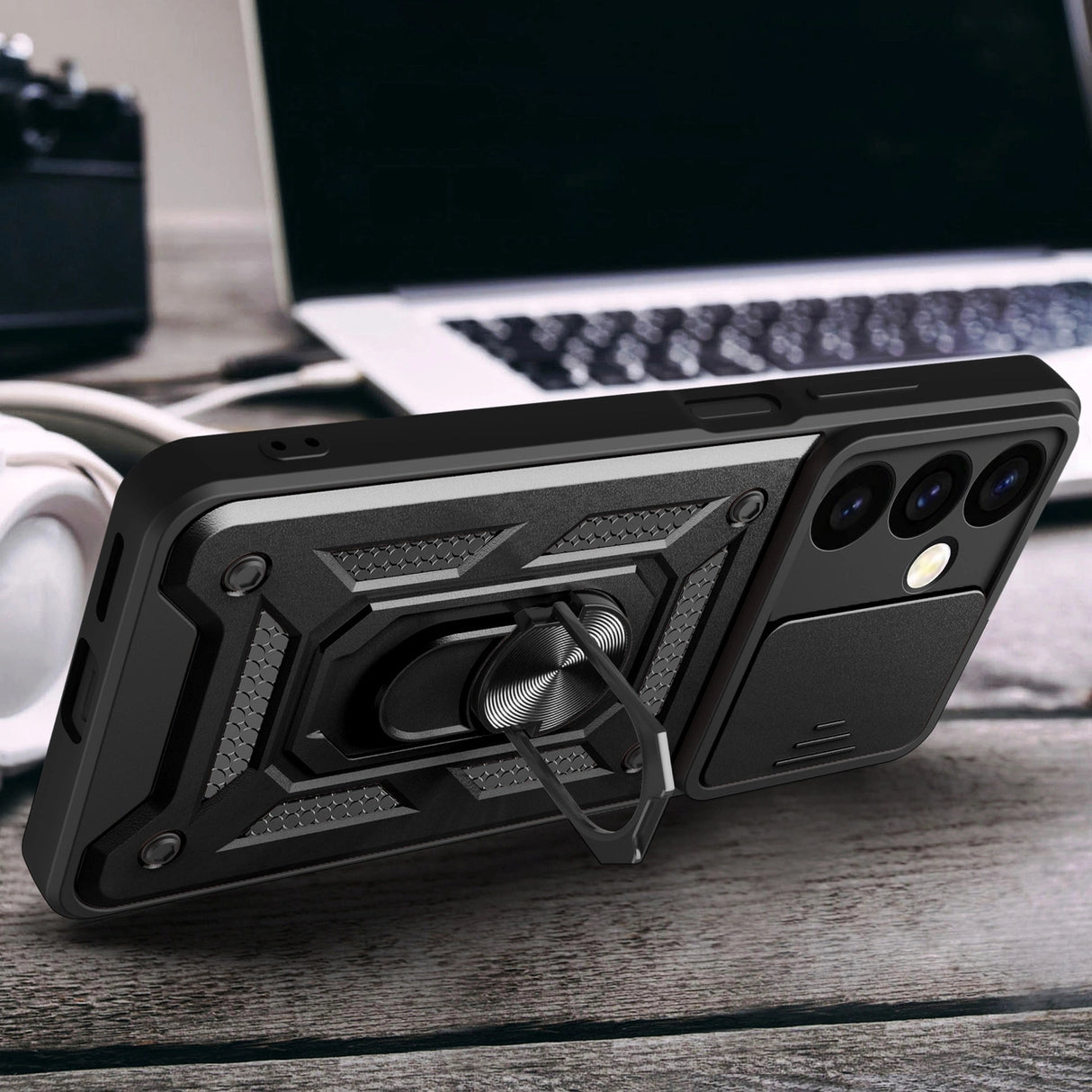 Hybrid Armor Camshield pansret kuffert til Samsung Galaxy S24+ med kameraomslag - sort