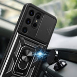 Hybrid Armor Camshield-hylster til Samsung Galaxy S24 Ultra med kameraomslag - sort