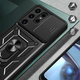 Hybrid Armor Camshield-hylster til Samsung Galaxy S24 Ultra med kameraomslag - sort
