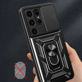 Hybrid Armor Camshield-hylster til Samsung Galaxy S24 Ultra med kameraomslag - sort