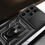 Hybrid Armor Camshield-hylster til Samsung Galaxy S24 Ultra med kameraomslag - sort