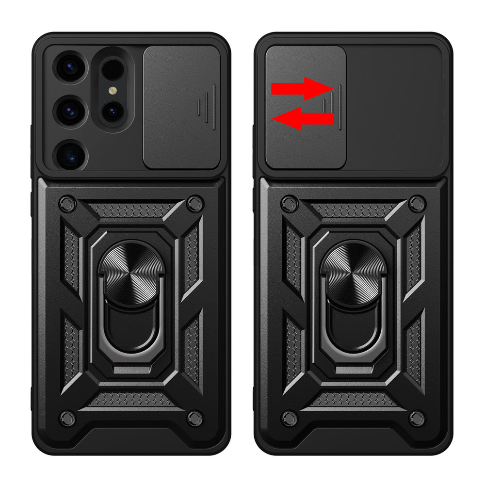 Hybrid Armor Camshield-hylster til Samsung Galaxy S24 Ultra med kameraomslag - sort