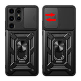 Hybrid Armor Camshield-hylster til Samsung Galaxy S24 Ultra med kameraomslag - sort