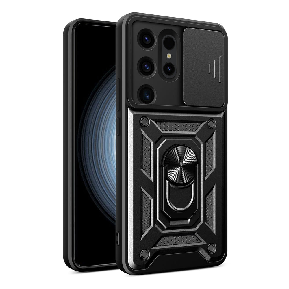 Hybrid Armor Camshield-hylster til Samsung Galaxy S24 Ultra med kameraomslag - sort